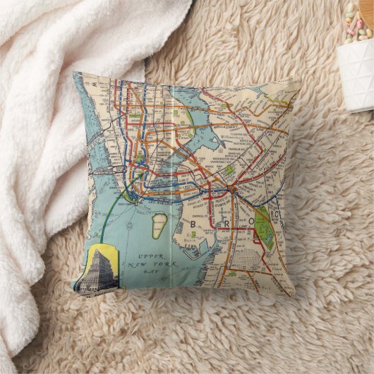 ヴィンテージニューヨークサブウェイマップ装飾用クッション クッション (ブランケット)