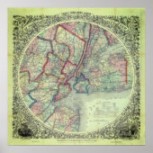 ヴィンテージニューヨークシティエリアの地図 ポスター (正面)