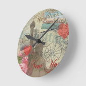 ヴィンテージニューヨークシティコラージュ ラウンド壁時計 (傾斜)