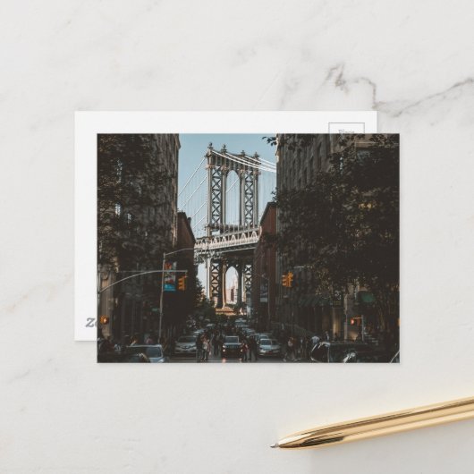 ヴィンテージニューヨークシティスカイラインブルックリンブリッジ ポストカード (正面/裏面インサイチュ)
