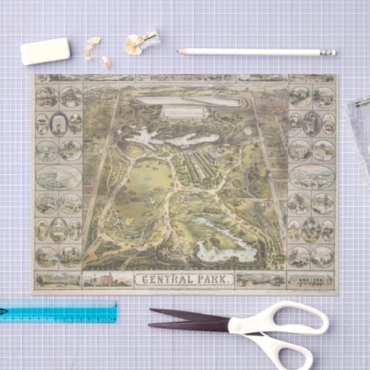 ヴィンテージニューヨークシティセントラルパークマップデクページ 薄葉紙 (クラフト)