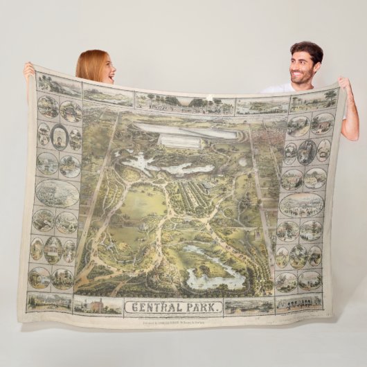 ヴィンテージニューヨークシティセントラルパークマップ1863 フリースブランケット (インサイチュ)
