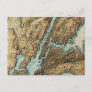 ヴィンテージニューヨークシティハーバーの地図(1864) ポストカード