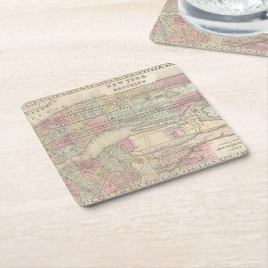ヴィンテージニューヨークシティブルックリンマップ スクエアペーパーコースター (アングル)