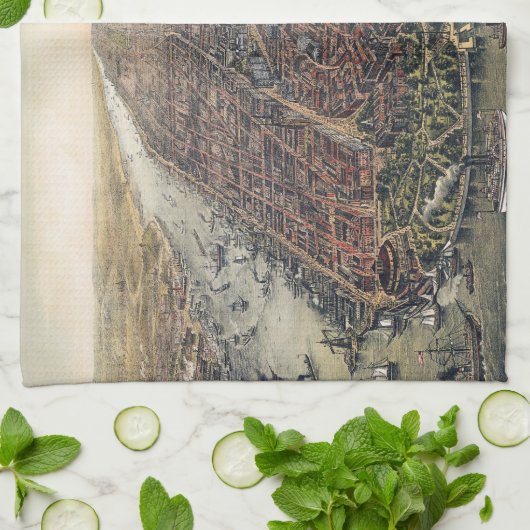 ヴィンテージニューヨークシティマンハッタンブルックリンブリッジ キッチンタオル (折り畳み)