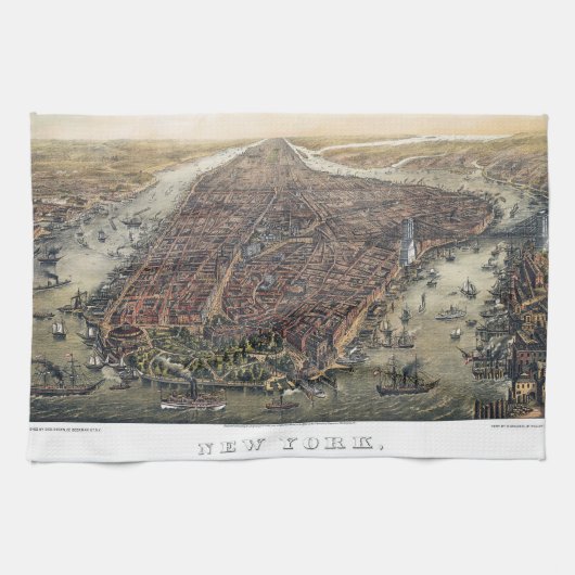 ヴィンテージニューヨークシティマンハッタンブルックリンブリッジ キッチンタオル (横)