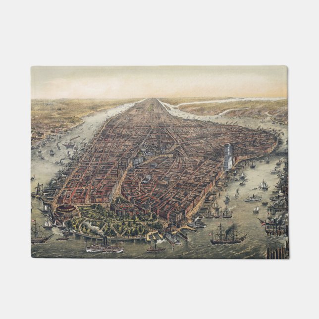 ヴィンテージニューヨークシティマンハッタンブルックリンブリッジ ドアマット (正面)