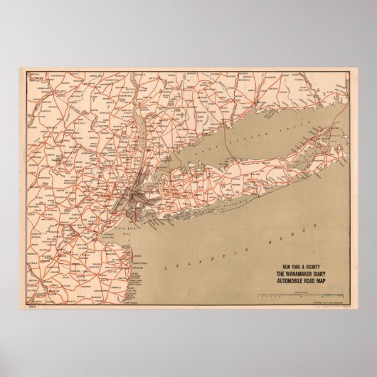 ヴィンテージニューヨークトリ州ロードマップ(1917) ポスター (正面)