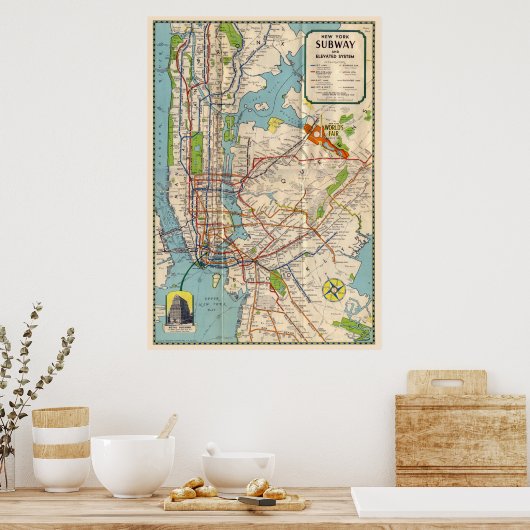ヴィンテージニューヨーク地下鉄マップ旅行ポスター ポスター (キッチン)