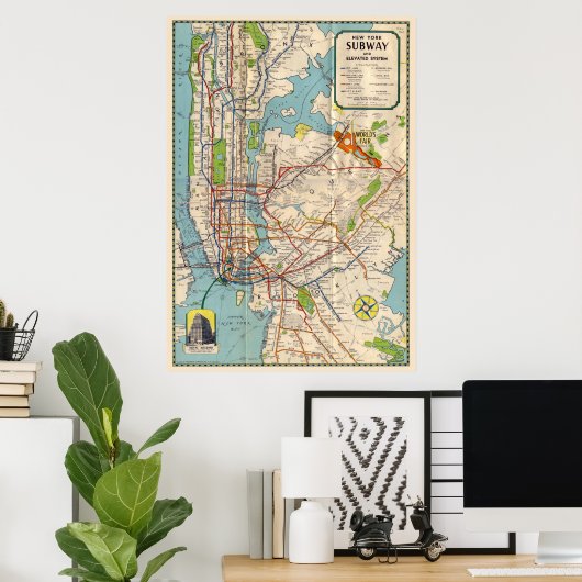 ヴィンテージニューヨーク地下鉄マップ旅行ポスター ポスター (ホームオフィス)