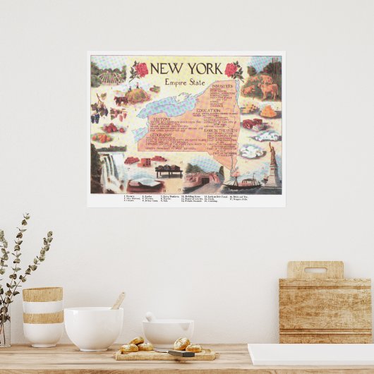 ヴィンテージニューヨーク州の地図(1912) ポスター (キッチン)