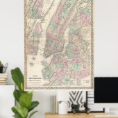 ヴィンテージニューヨーク州・ブルックリンの地図（1865年） ポスター (ホームオフィス)