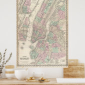 ヴィンテージニューヨーク州・ブルックリンの地図（1865年） ポスター (キッチン)