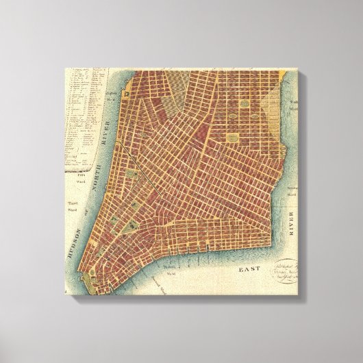 ヴィンテージニューヨーク市の地図(1807) キャンバスプリント (正面)