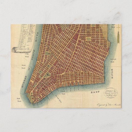 ヴィンテージニューヨーク市の地図(1807) ポストカード (正面)