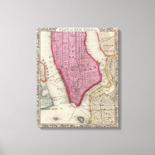 ヴィンテージニューヨーク市の地図(1860) キャンバスプリント (正面)