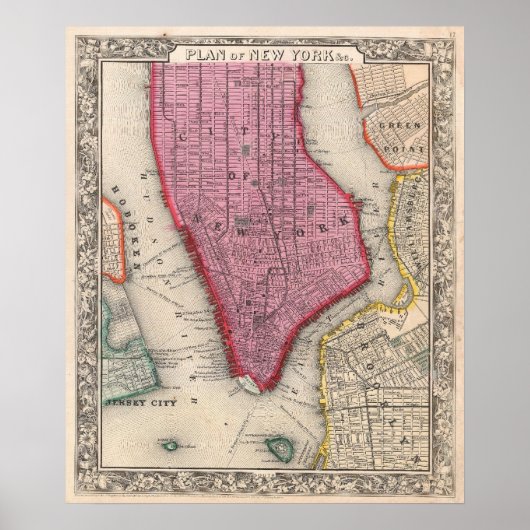 ヴィンテージニューヨーク市の地図(1860) ポスター (正面)