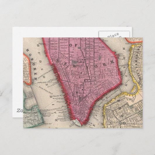 ヴィンテージニューヨーク市の地図(1860) ポストカード (正面/裏面)