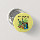 ヴィンテージニューヨーク市の自由旅行アートの像 缶バッジ (正面&裏面)