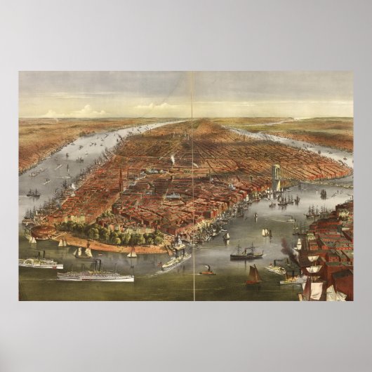 ヴィンテージニューヨーク市絵図(1870) ポスター (正面)