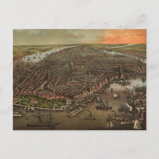 ヴィンテージニューヨーク市絵図(1873) ポストカード (正面)