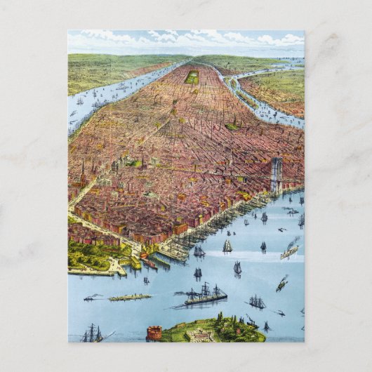 ヴィンテージニューヨーク市絵図(1879) ポストカード (正面)