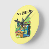 ヴィンテージニューヨーク市自由旅行アートの像 ラウンド壁時計 (傾斜)