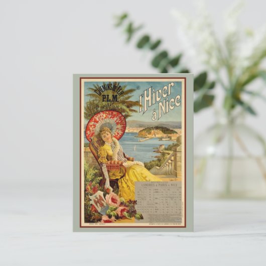 ヴィンテージニースフランスのリビエラ冬の旅行広告 ポストカード (スタンド正面)