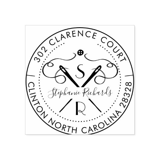 ヴィンテージニードルおよびスレッドクレストモノグラムおよびアドレス ラバースタンプ (インプリント)