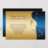 ヴィンテージネイビーと金ゴールドフローラの結婚渦 招待状 (正面/裏面)