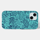 ヴィンテージネイビーアクアティール（緑がかった色）ダマスクフローラルパターン Case-Mate iPhoneケース (裏面 (横))