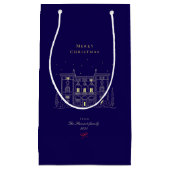 ヴィンテージネイビーエレガントブルークリスマスホリデー スモールペーパーバッグ (正面)