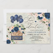 ヴィンテージネイビートラベルブライダルシャワーアドベンチャー 招待状 (正面)