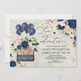 ヴィンテージネイビートラベルブライダルシャワーアドベンチャー 招待状