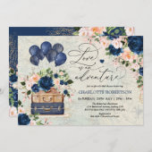 ヴィンテージネイビートラベルブライダルシャワーアドベンチャー 招待状 (正面/裏面)