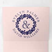 ヴィンテージネイビーバラリース赤面結婚ピンク 三つ折り招待状 (内部最初)