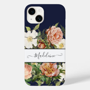 ヴィンテージネイビーピンクn白フローラw花かわいらし付 Case-Mate iPhone 14ケース