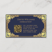 ヴィンテージネイビーフェイクル金ゴールドQRコードスクエレガントリプト 名刺 (裏面)