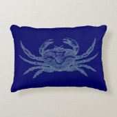 ヴィンテージネイビーブルーと海グリーンシーカニ アクセントクッション (正面)