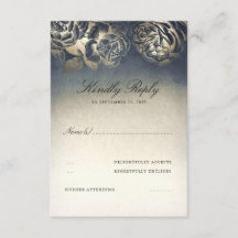 ヴィンテージネイビーブルーと金ゴールドRSVP