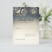 ヴィンテージネイビーブルーと金ゴールドRSVP 出欠カード (スタンド正面)