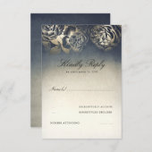ヴィンテージネイビーブルーと金ゴールドRSVP 出欠カード (正面/裏面)