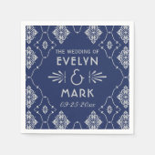 ヴィンテージネイビーブルーアールデコ結婚ズモノグラム スタンダードカクテルナプキン (正面)