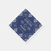 ヴィンテージネイビーブルーアールデコ結婚ズモノグラム スタンダードカクテルナプキン (角)