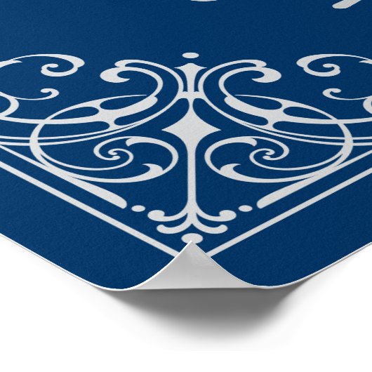 ヴィンテージネイビーブルーアールデコ結婚ズ・ウェルカム ポスター (角)