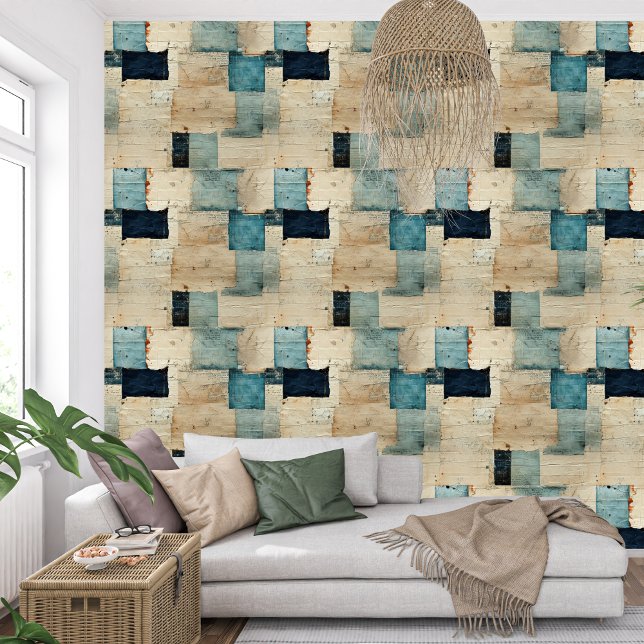 ヴィンテージネイビーブルーインディゴカラー紙テクスチャ 壁紙 (Artistic vintage navy blue indigo collage paper texture wallpaper)