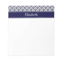 ヴィンテージネイビーブルーウィットダマスク#3ネイビーネームモノグラム ノートパッド