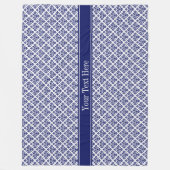 ヴィンテージネイビーブルーウィットダマスク#3ネイビーネームモノグラム フリースブランケット (正面)