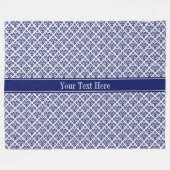 ヴィンテージネイビーブルーウィットダマスク#3ネイビーネームモノグラム フリースブランケット (正面(横))