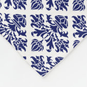 ヴィンテージネイビーブルーウィットダマスク#3ネイビーネームモノグラム フリースブランケット (角)